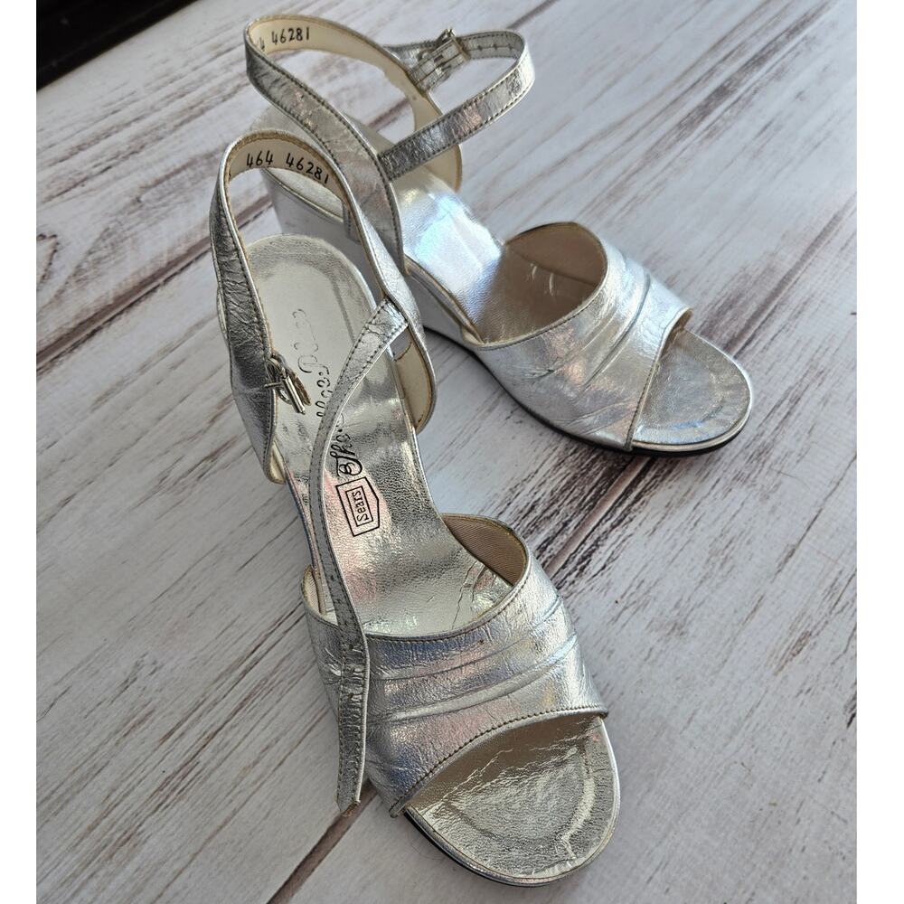 Sears The Shoe Place Open Toe slingback heeled silver sandals sz 70